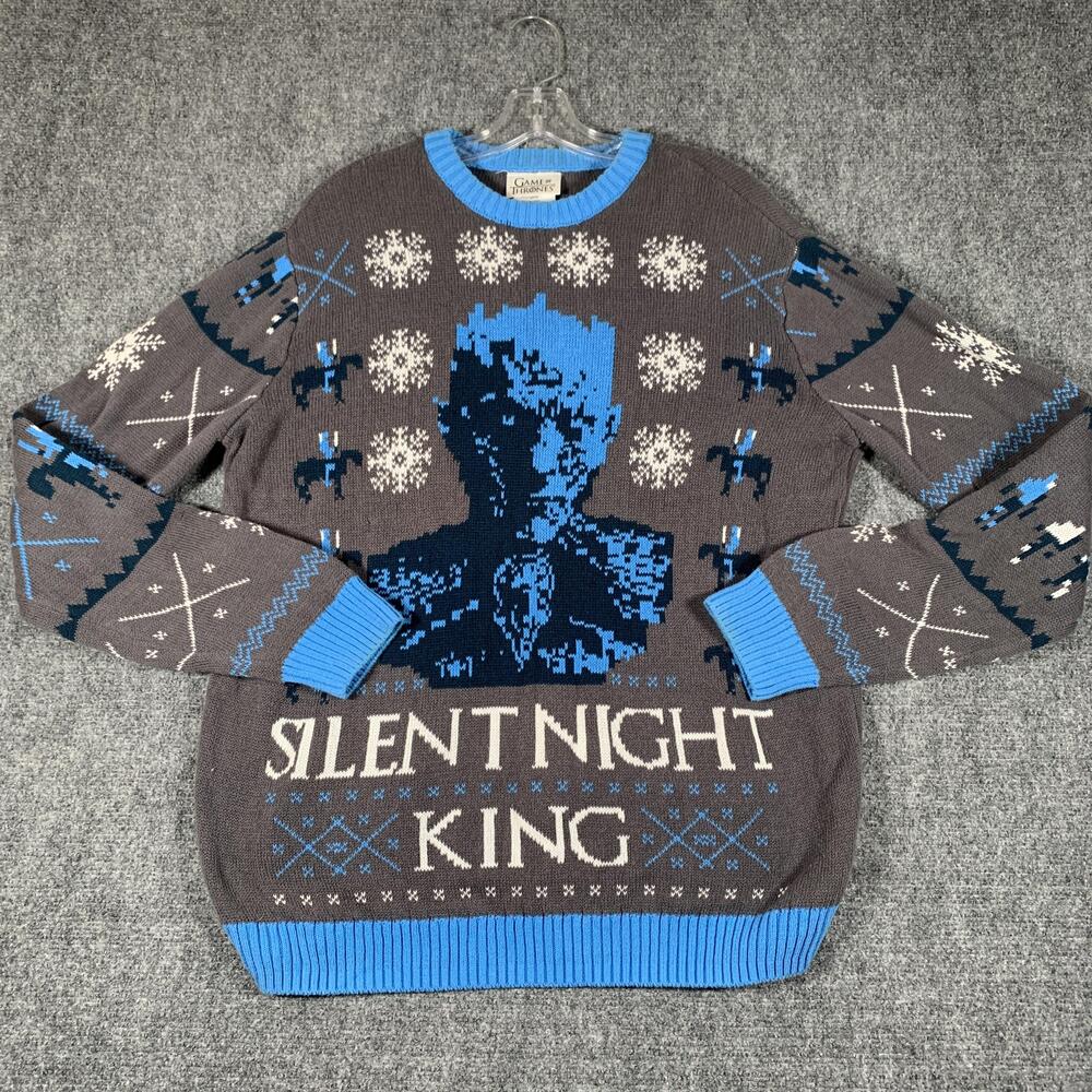 Game Of Thrones Sweater Mens Medium Gray Night King Silent Night Ugly Christmas